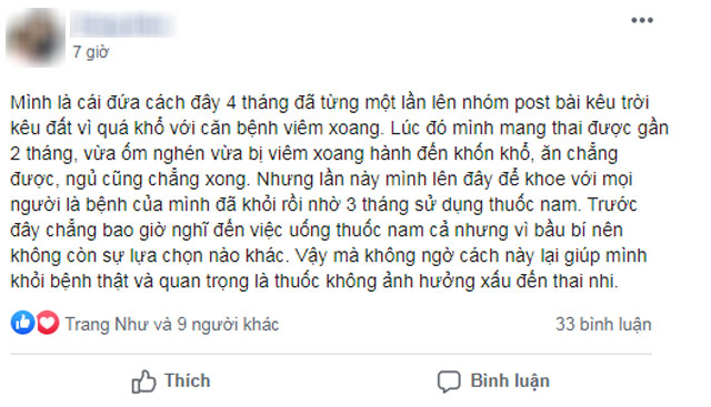 Bài chia sẻ của chị Minh Châu trên 1 hội nhóm facebook